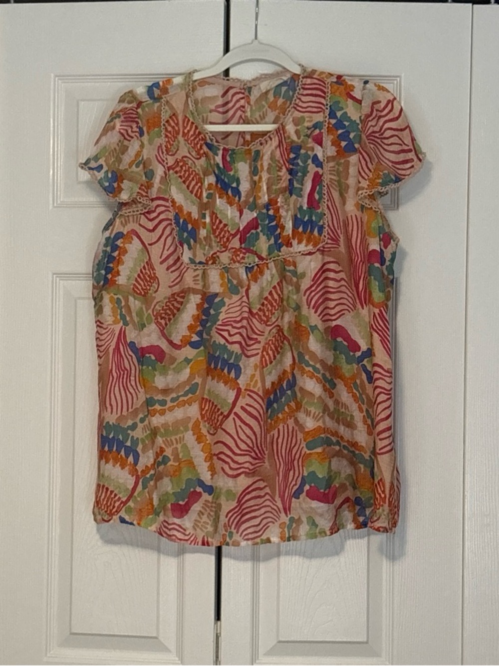 Umgee Multicolor Printed Flutter-Sleeve Blouse